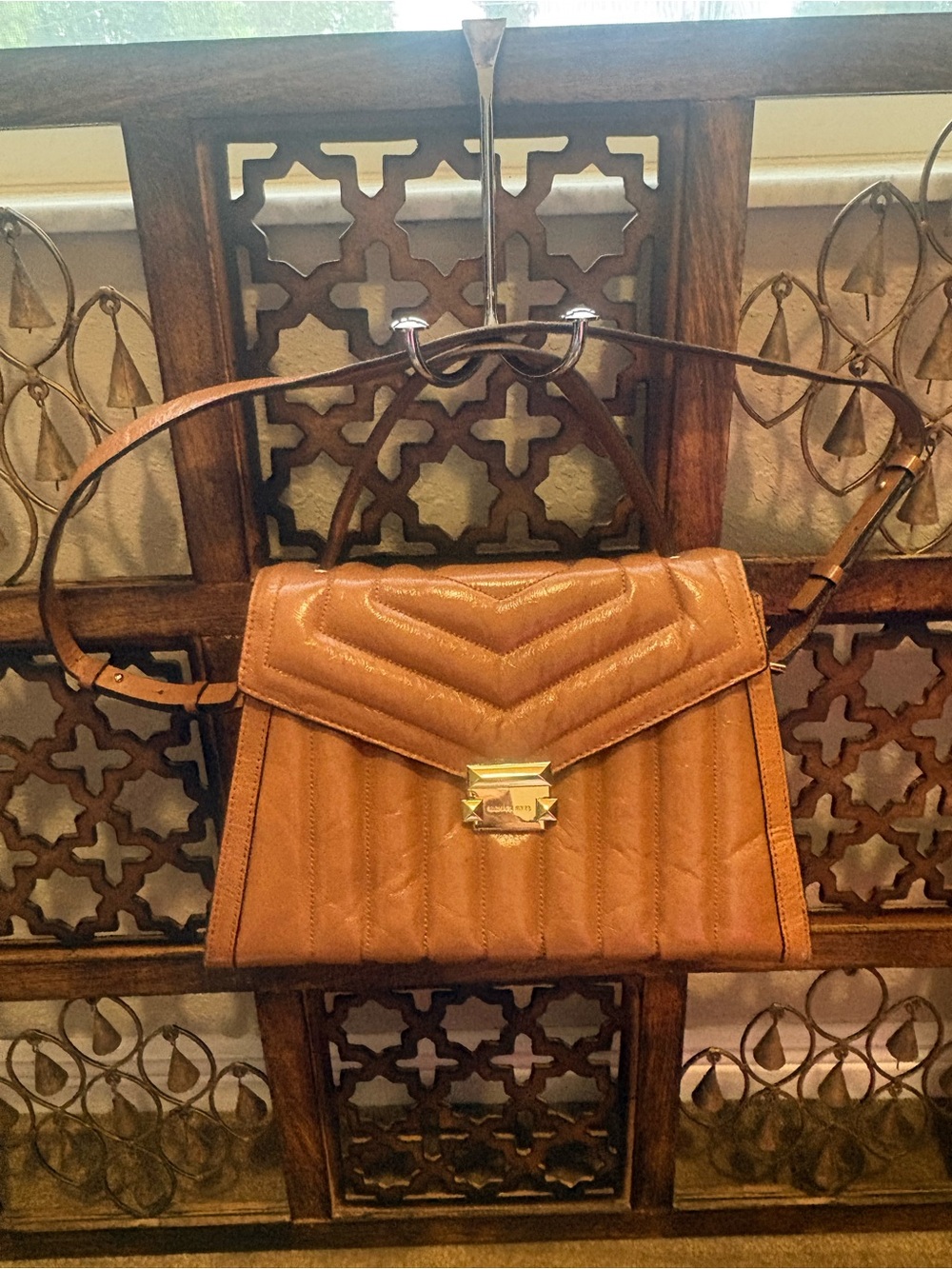 Michael Kors Cognac Quilted Leather Crossbody Bag with Gold Hardware